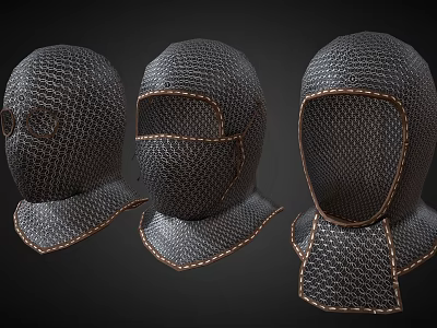 Medieval Chainmail Helmets With Leather Trim For Historical Protection Gear 3d model