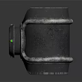 Futuristic Metallic Bracelet With Green Circular X Symbol And Mechanical Textured Design