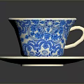 Blue and White Porcelain Teacup with Saucer Featuring Decorative Floral Patterns