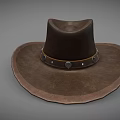 Brown Cowboy Hat With Wide Brim Leather Band And Metal Studs Design