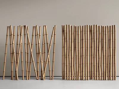 Natural Bamboo Room Divider With Vertical Slats And Cross Arrangement For Modern Interior Design 3d model