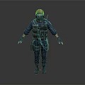 SWAT Character in Blue Uniform With Yellow Helmet and Tactical Vest Standing Pose 3d model