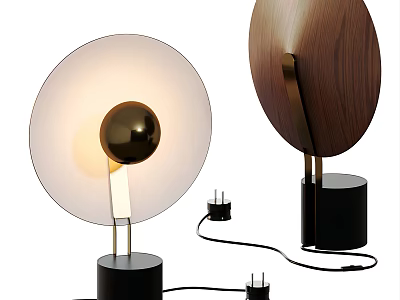 Minimalist Table Lamp Design With Round Glass Shade Walnut Wood Panel And Gold Metal Accent 3d model