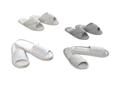 Gray and White Open Toe Fabric Slippers Soft Comfortable Home Use Various Designs 3d model
