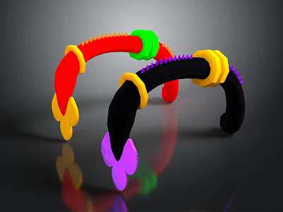 Colorful Curved Decorative Scene Components with Red Green Black Yellow Purple Accents 3d model