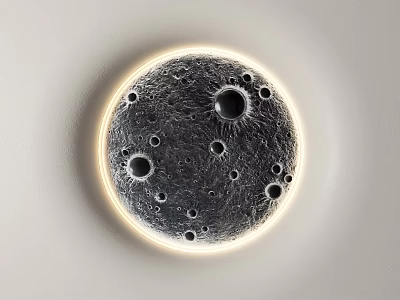Moon Shaped Wall Decor With Glowing Light And Craters 3d model