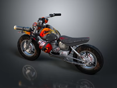Vintage Orange And Black Custom Motorcycle With Leather Seat Exhaust Pipe And Wheels 3d model