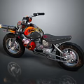 Vintage Orange And Black Custom Motorcycle With Leather Seat Exhaust Pipe And Wheels