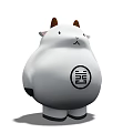 Chubby White Sheep Game Character With Brown Horns And Chinese Xi Symbol