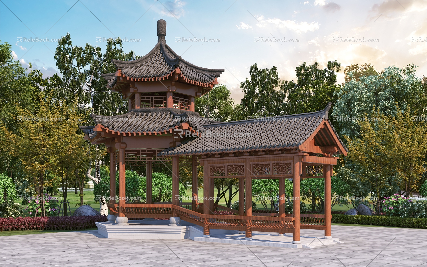 Chinese Style Pavilion Outdoor Hexagonal Pavilion Corridor Pavilion 3d model