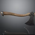 Vintage Weapon Axe With Wooden Handle And Metal Sharp Blade Design