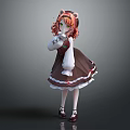 Game Movie Character In Brown White Dress With Auburn Hair Green Eyes And Cat Ears