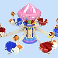 Colorful Umbrella Shaped Rotating Amusement Ride With Pink Top Cartoon Animal Seats