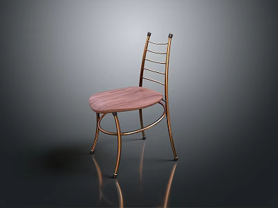 Modern Minimalist Single Chair with Wooden Seat and Metal Ladder Back Design 3d model