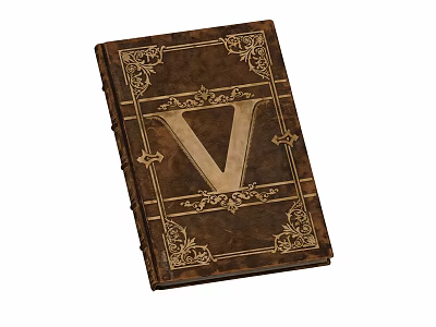 Antique Brown Book With Golden Decorative Patterns And Large V Letter 3d model