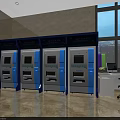 Public Facilities Multiple Self Service Terminals in Modern Bank Lobby Area