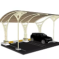 Modern Outdoor Carport Design With Curved Roof And Black SUV Vehicle