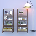 Wooden Indoor Flower Rack With Potted Plants Decorations Fruit Basket And Photo Frame
