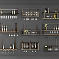 Wall Mounted Wine Cabinet Design With Multiple Shelves Holding Wine Bottles And Glasses