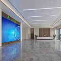 Modern Lobby Interior Design With Large Screen Reception Desk Green Plants And Marble Floor
