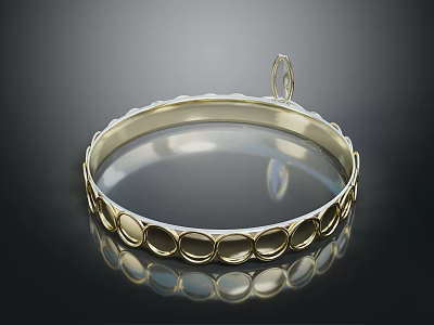 Gold Bangle Bracelet With Circular Decorations Smooth Shiny Surface And Reflective Effect 3d model