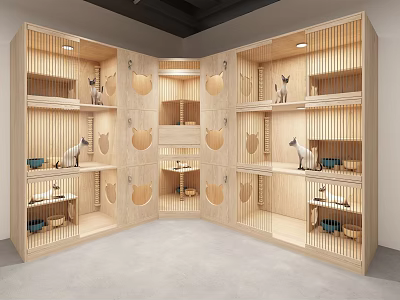 Wooden Cat Furniture with Multiple Shelves and Cozy Beds for Pet Living 3d model
