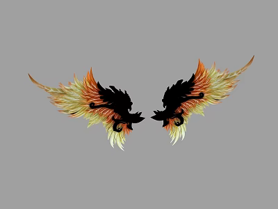 Mythical Flying Creature Symmetrical Wings in Black Orange Yellow Gradient Design 3d model