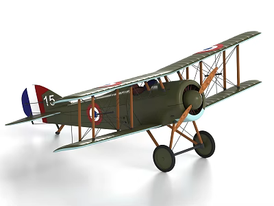 Vintage Biplane Fighter Plane With Green Body Red White Blue Tail And Number 15 3d model