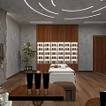 Relaxing SPA Sauna Interior With Treatment Bed Wooden Floor Circular Ceiling Lights And Stone Wall