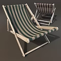 Striped Outdoor Lounge Chair With Wooden Surfboard For Comfortable Beach Relaxation Time