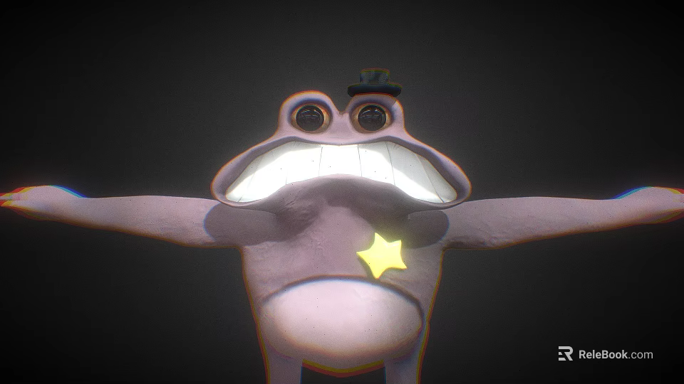 Purple Cartoon Character With Big Eyes Small Hat Yellow Star And Outstretched Arms 3d model 