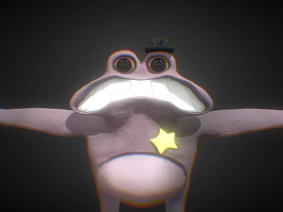 Purple Cartoon Character With Big Eyes Small Hat Yellow Star And Outstretched Arms 3d model