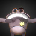 Purple Cartoon Character With Big Eyes Small Hat Yellow Star And Outstretched Arms