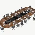 Oval Wooden Conference Table With Black Office Chairs And White Papers