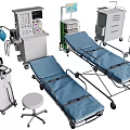 Comprehensive Medical Equipment Collection Featuring Stretchers Monitors Carts Oxygen Tanks And Stools