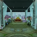 Cartoon Scene With Ocean Background Golden Throne Characters Pillars Coral Plants Patterned Carpet And Lights