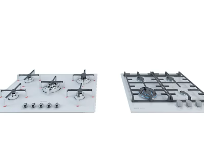 Modern Kitchen Gas Stoves With White Black Panels Multiple Burners And Control Knobs 3d model