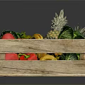 Fresh Assorted Fruits And Vegetables In Wooden Crate With Pineapple Banana Red Pepper Cabbage Orange