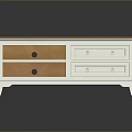 White TV Stand Featuring Brown Top Two Drawers And Open Shelves