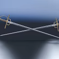 Crossed Swords with Golden Decorative Hilts on Dark Blue Black Gradient Background