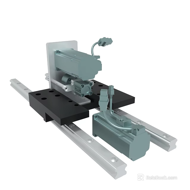 Industrial Mechanical Device With Guide Rails And Pneumatic Components 3d model 