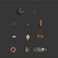 Collection of Various Miniature Models Including Lifebuoy Drone Boat Giraffe Lantern and Small House