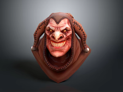 Game Movie Monster Character With Fierce Red Face Horns Sharp Fangs And Tentacle Decorations 3d model