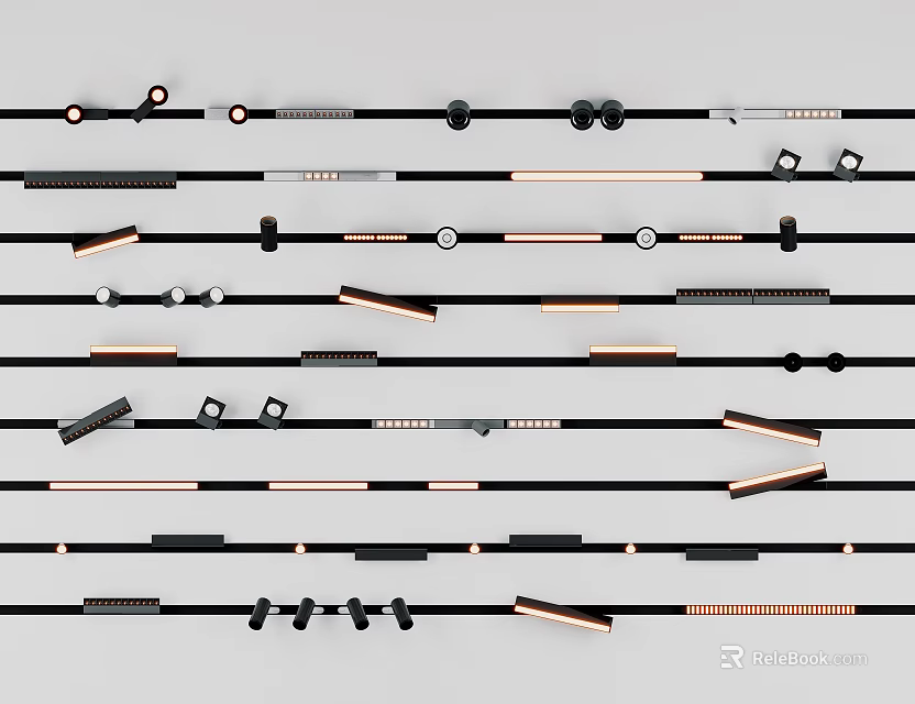 Modern Black White Downlights And Spotlights With Sleek Design And LED Lighting 3d model 