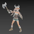 Woman With Horned Helmet Holding Axe And Shield Red Hair Shorts And Boots