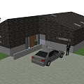 Detached Villa Exterior With Wooden Terrace Railing Green Lawn and Trees