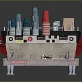 Professional Espresso Coffee Machine with Various Colored Paper Cups Tissue Box and Coffee Accessories