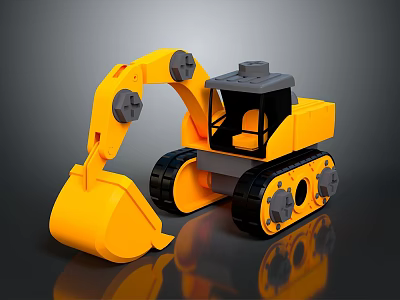 Yellow Plastic Toy Excavator With Tracks Shovel Cab For Kids Play 3d model