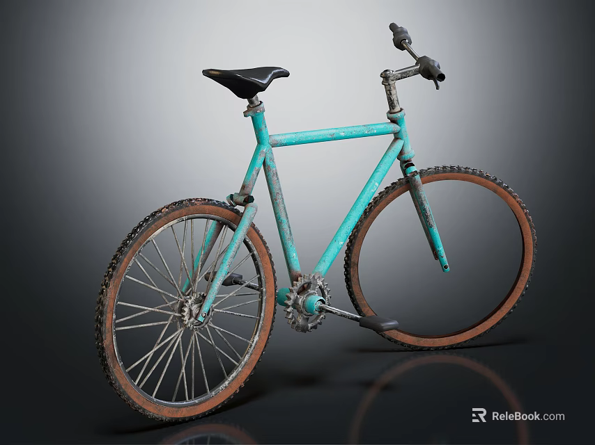 Vintage Teal Bicycle With Knobby Tires Black Saddle And Metal Frame 3d model 