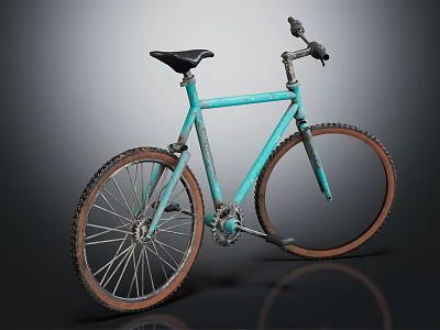Vintage Teal Bicycle With Knobby Tires Black Saddle And Metal Frame 3d model
